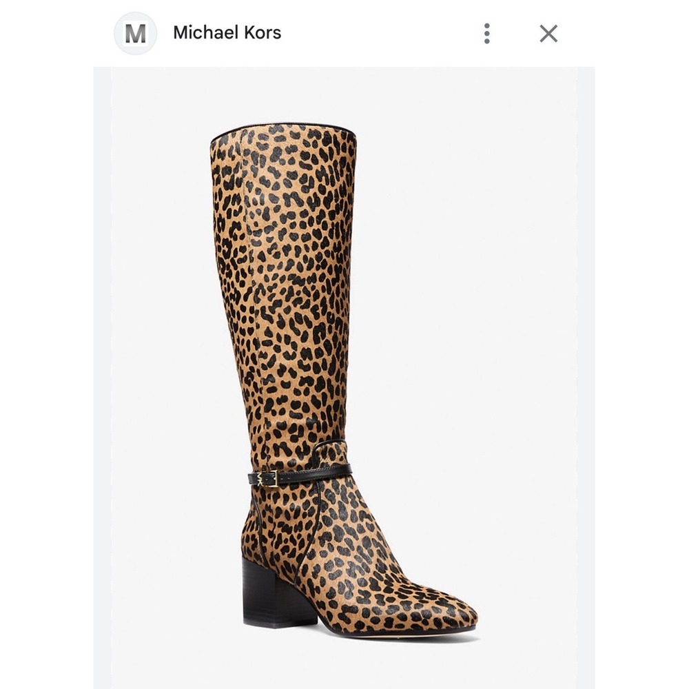 $395 NEW MICHAEL KORS 6 Ella Leopard Print Calf Hair Tall Boots REAL COW FUR - Picture 1 of 10
